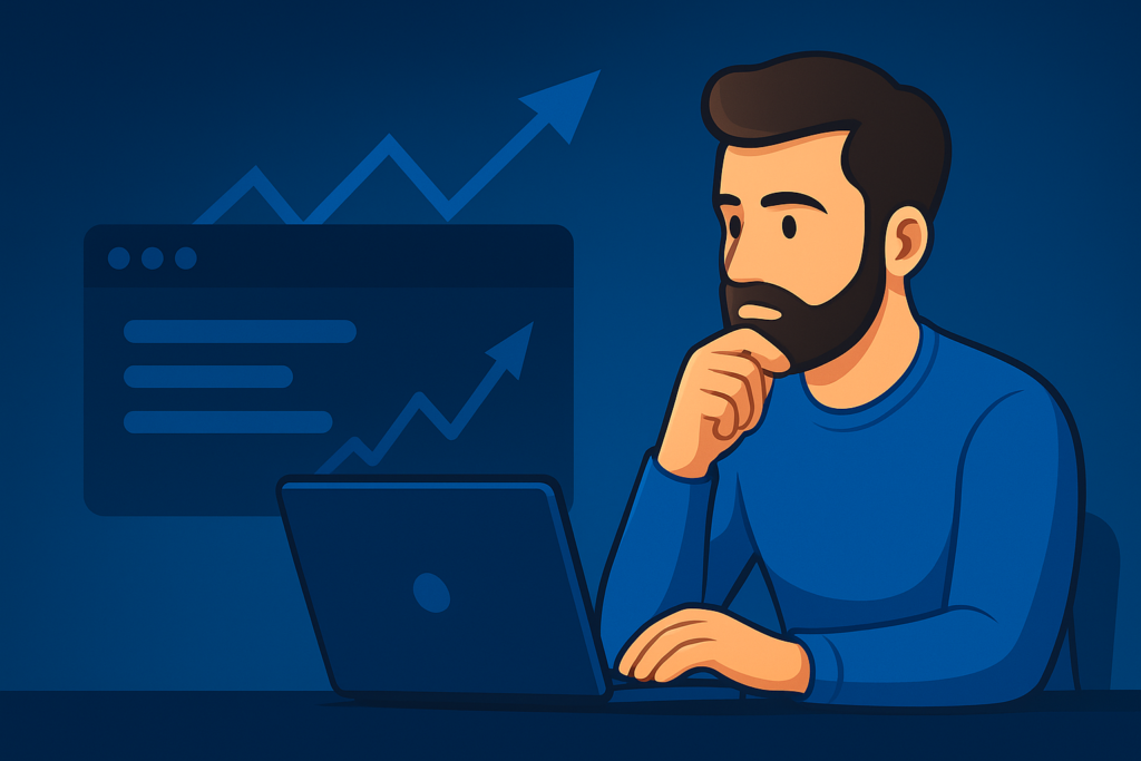 Professionnel analysant la performance SEO et la croissance organique sur un ordinateur portable